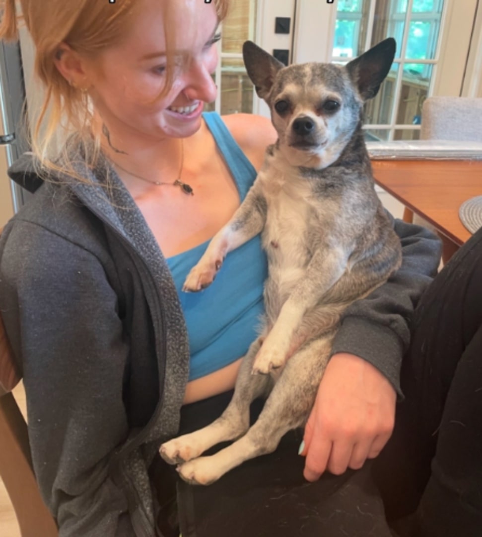 blonde woman with dog