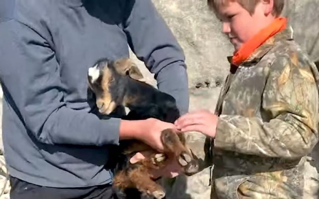 man holding a goat