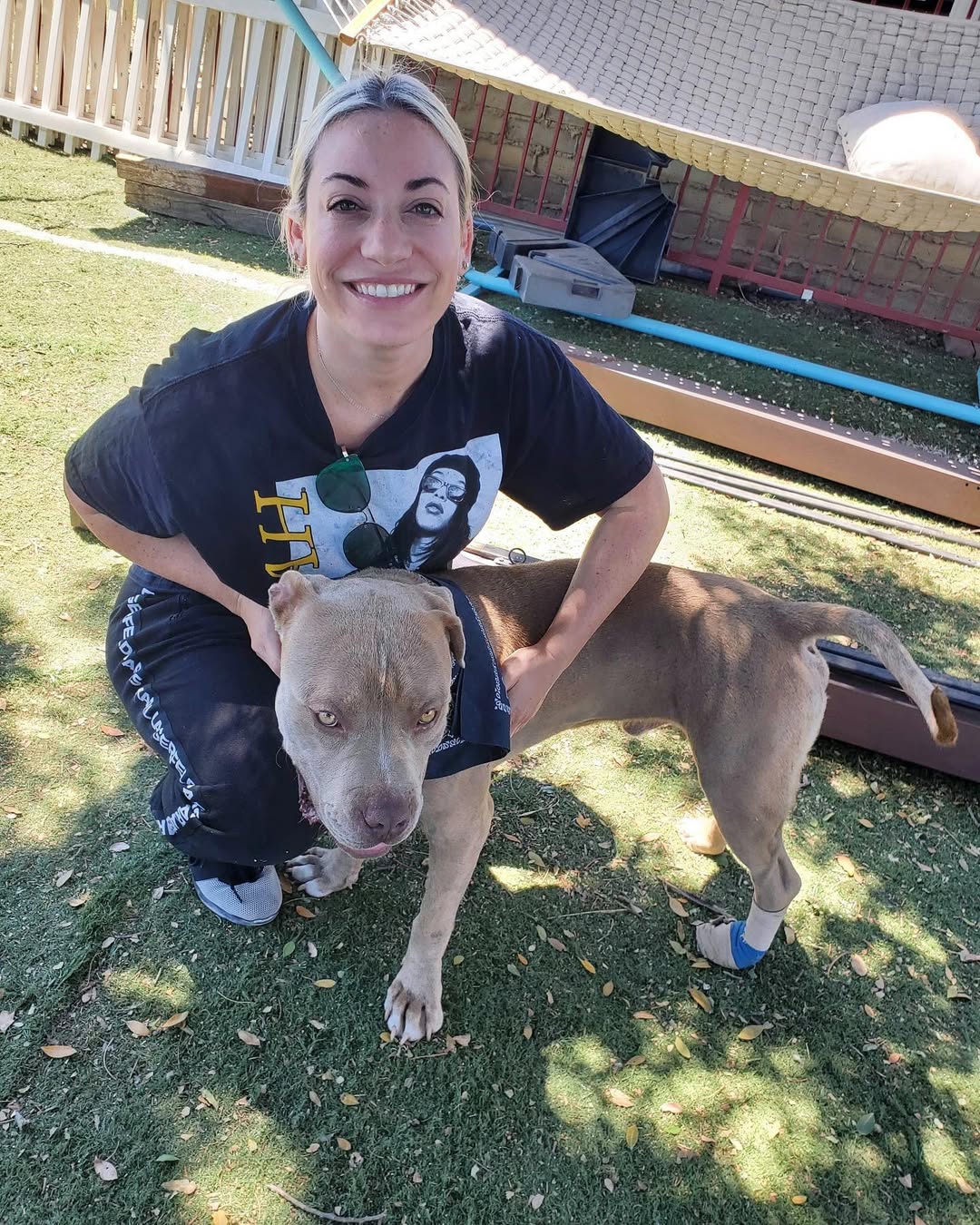 blonde woman and dog