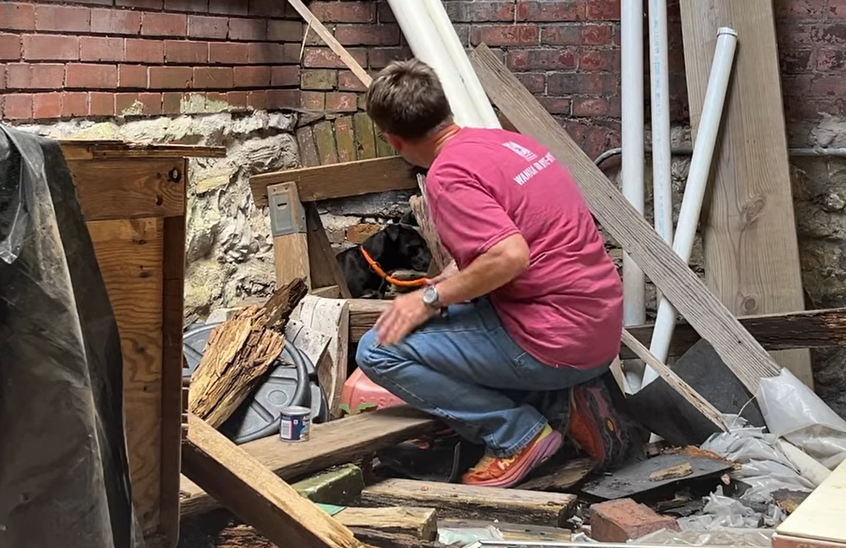 man and abandoned dog