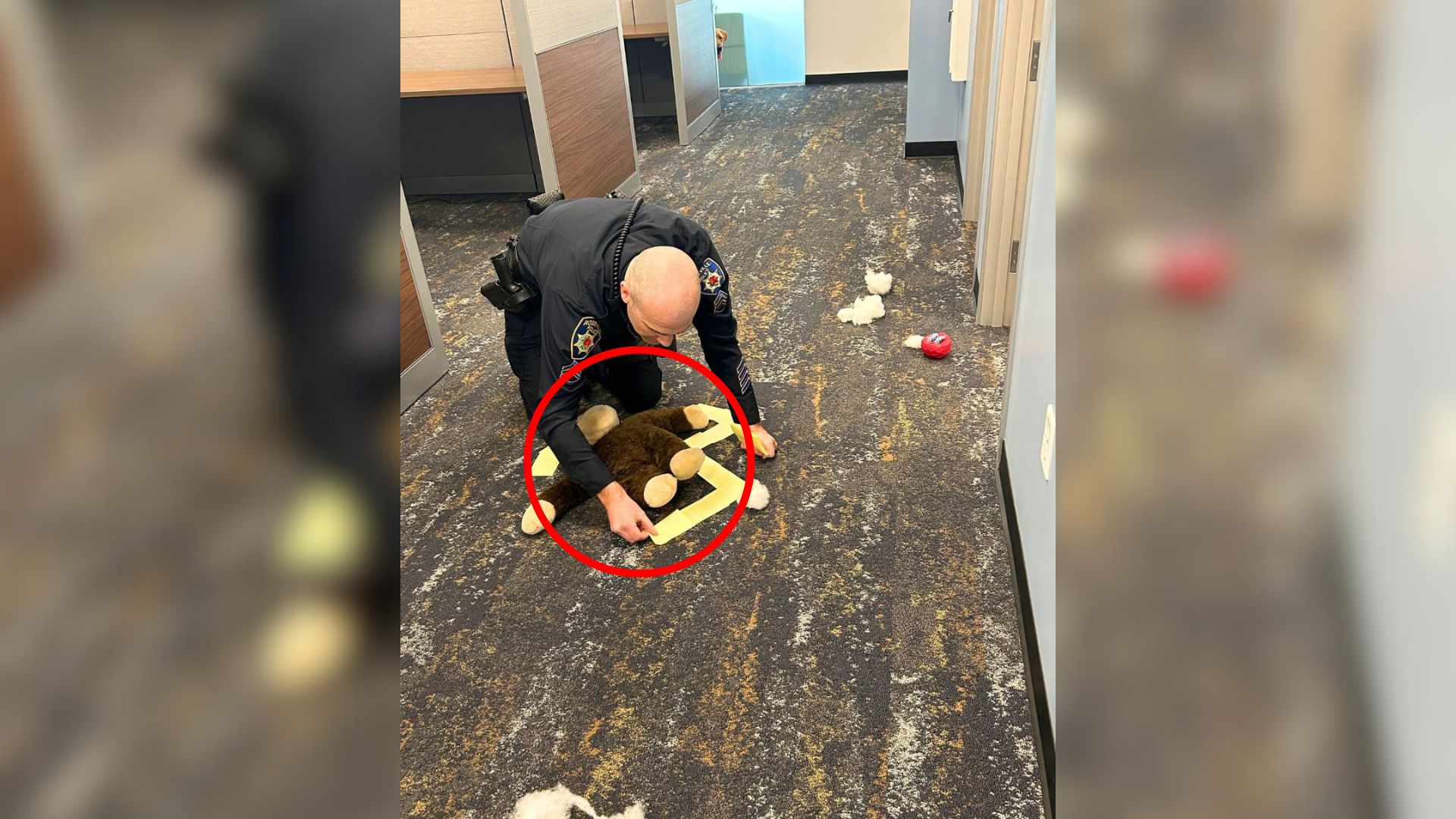 man and stuffed animal