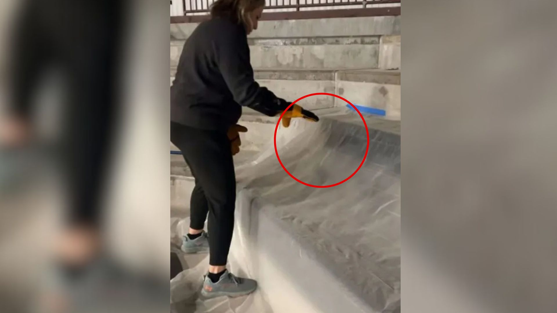 woman checking a tarp