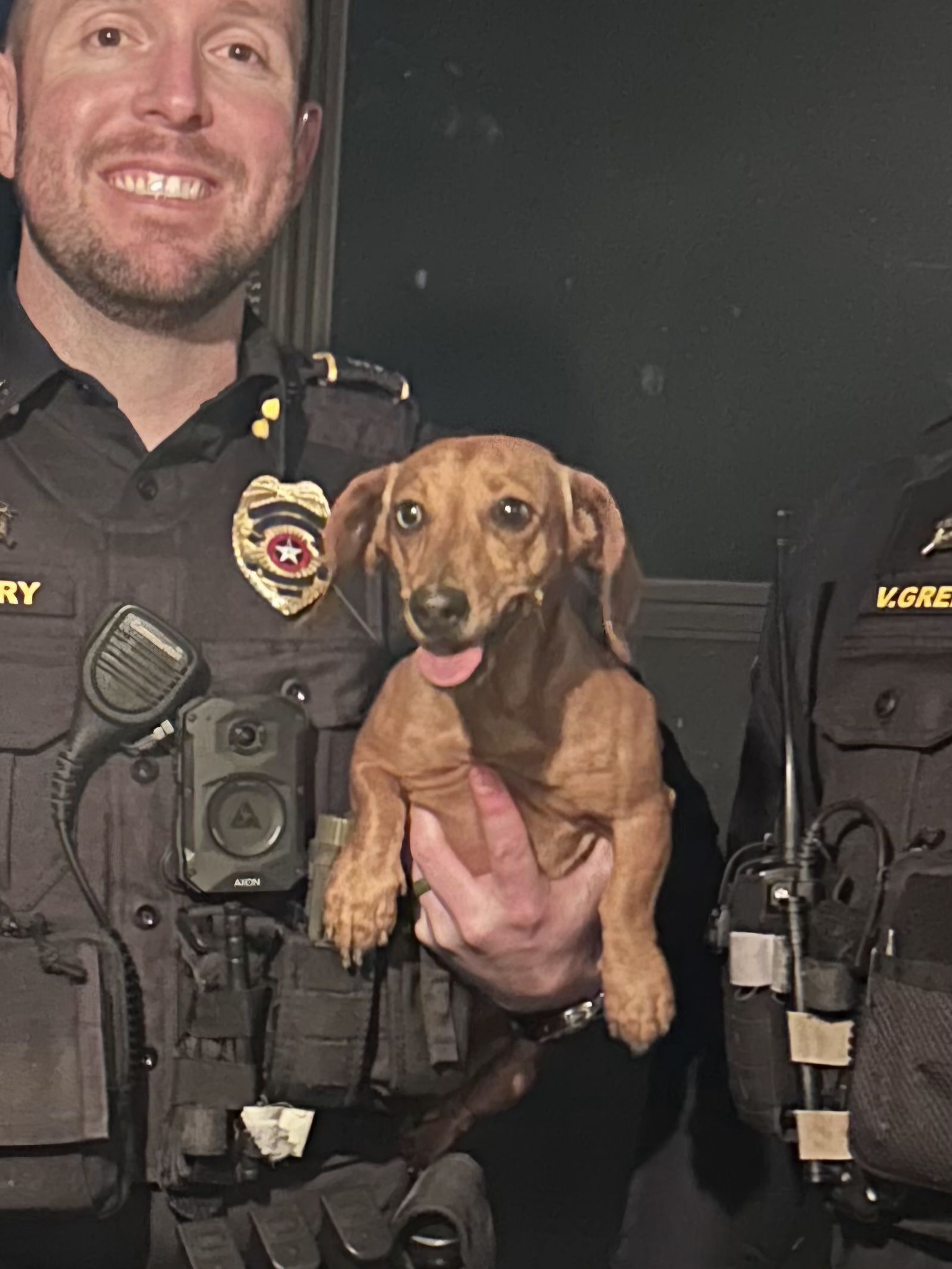 officer holding a dog