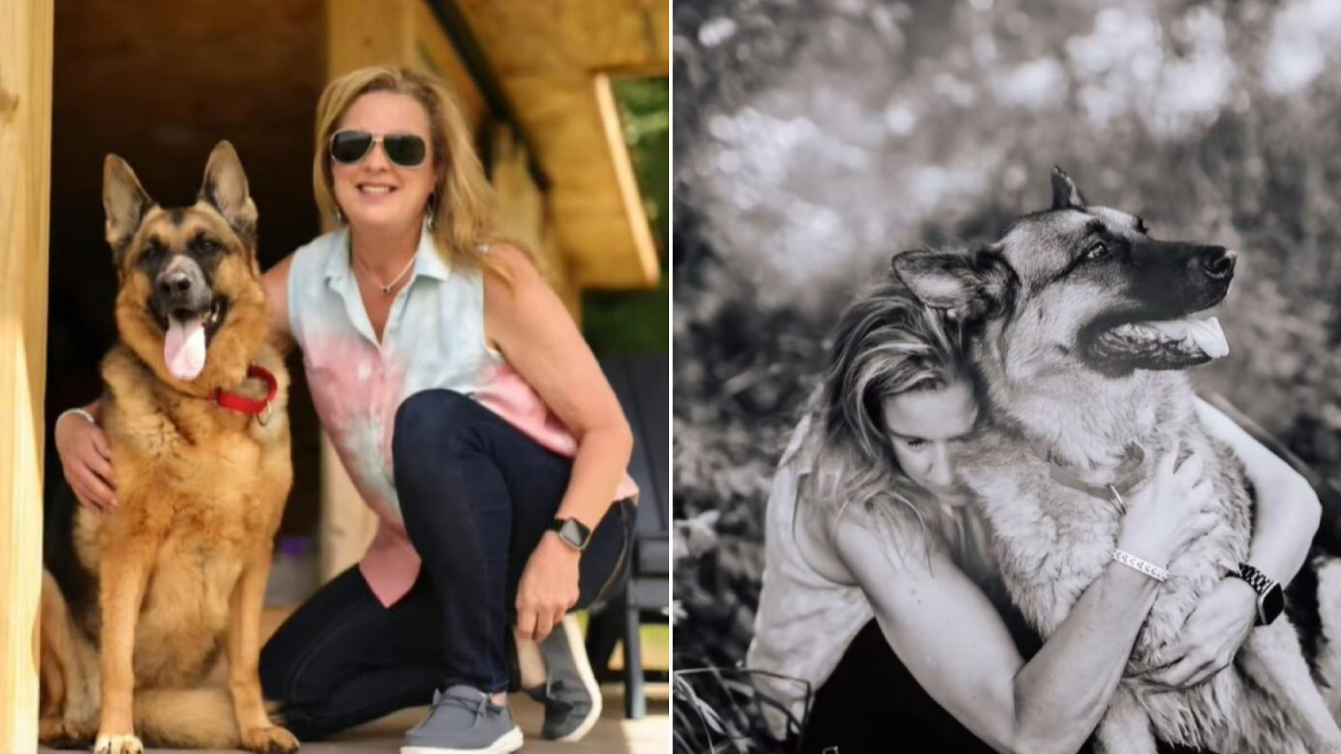 woman and dog posing