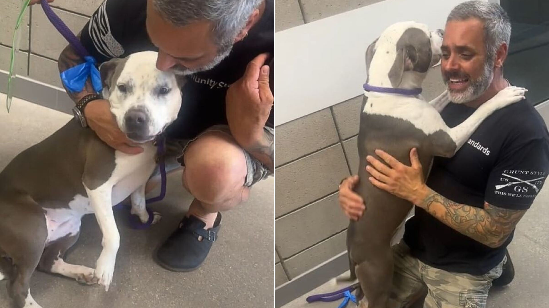 man and dog hugging
