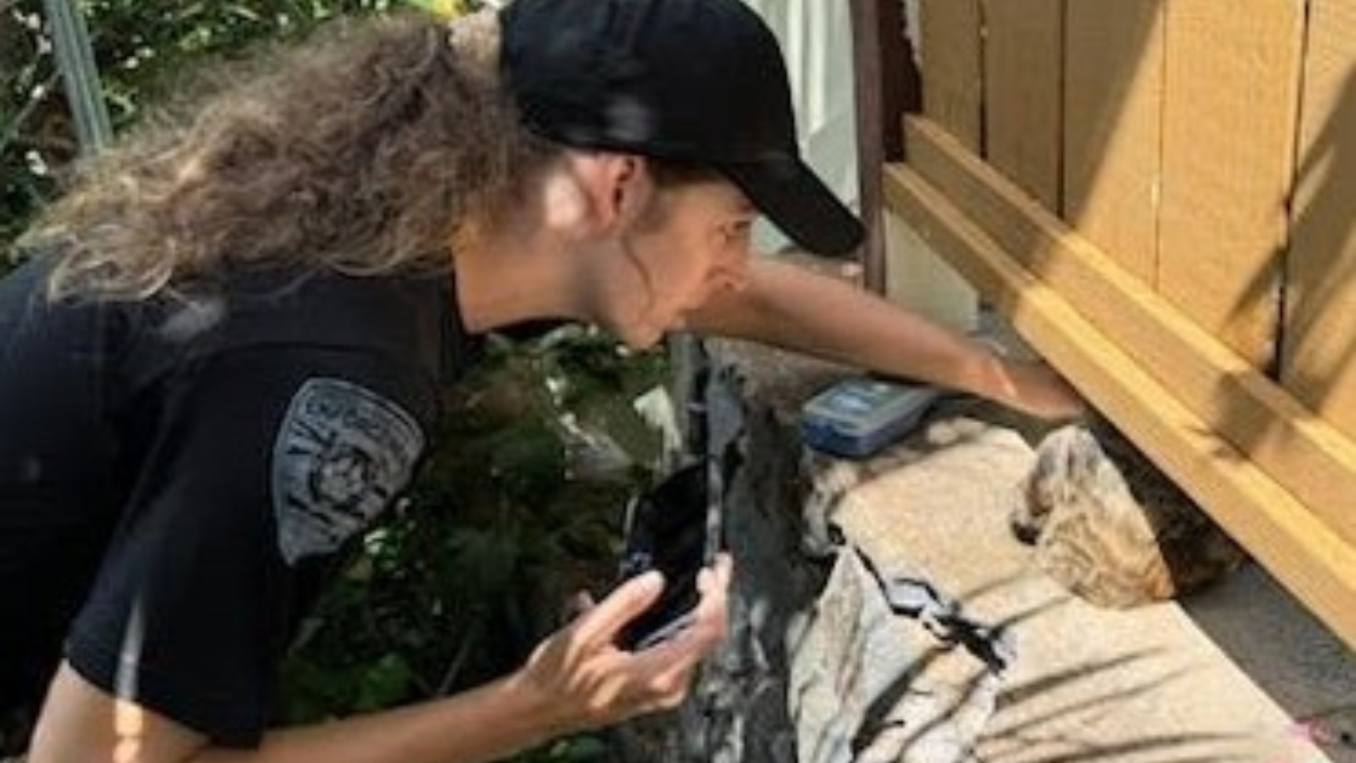 rescuer reaching inside wall