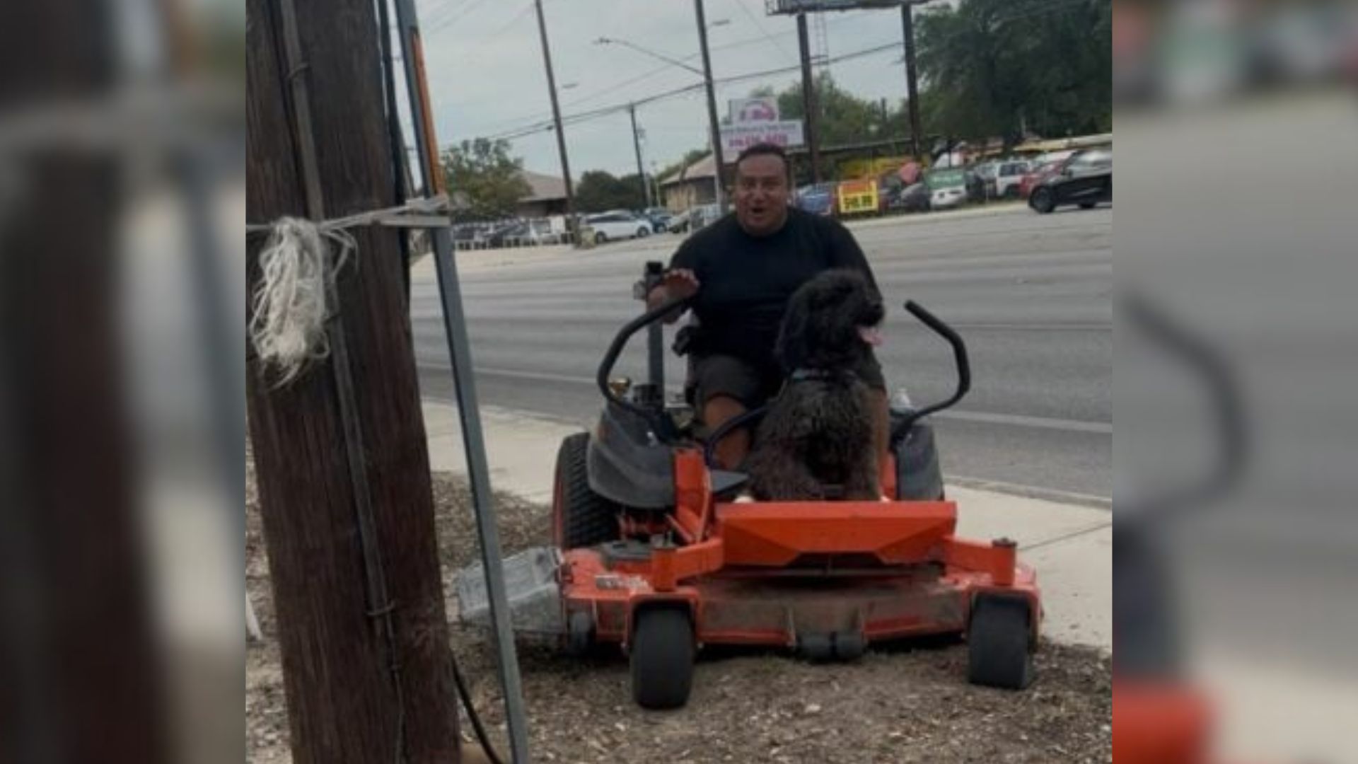 man on lawnmower