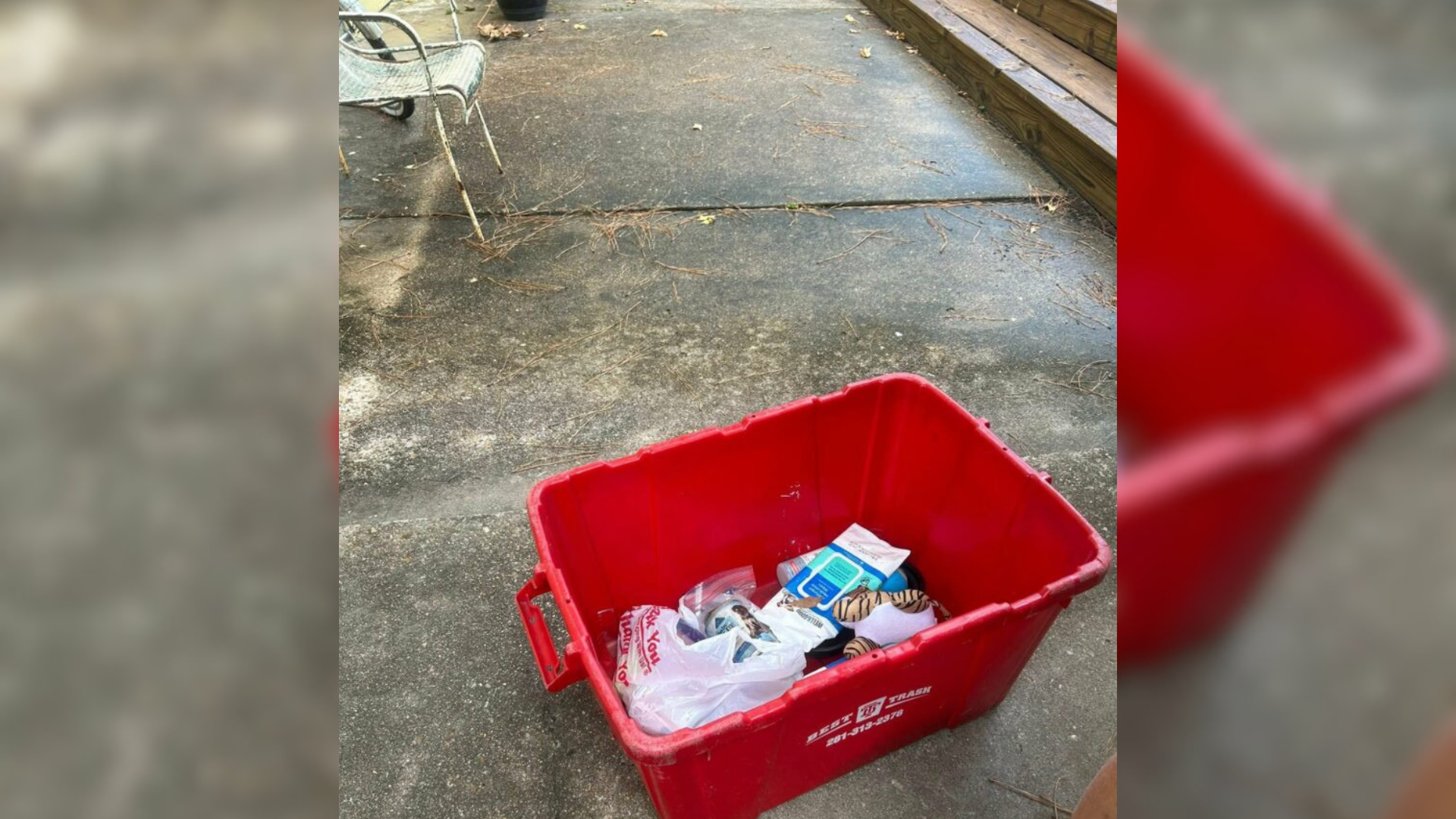 bin with puppy supplies